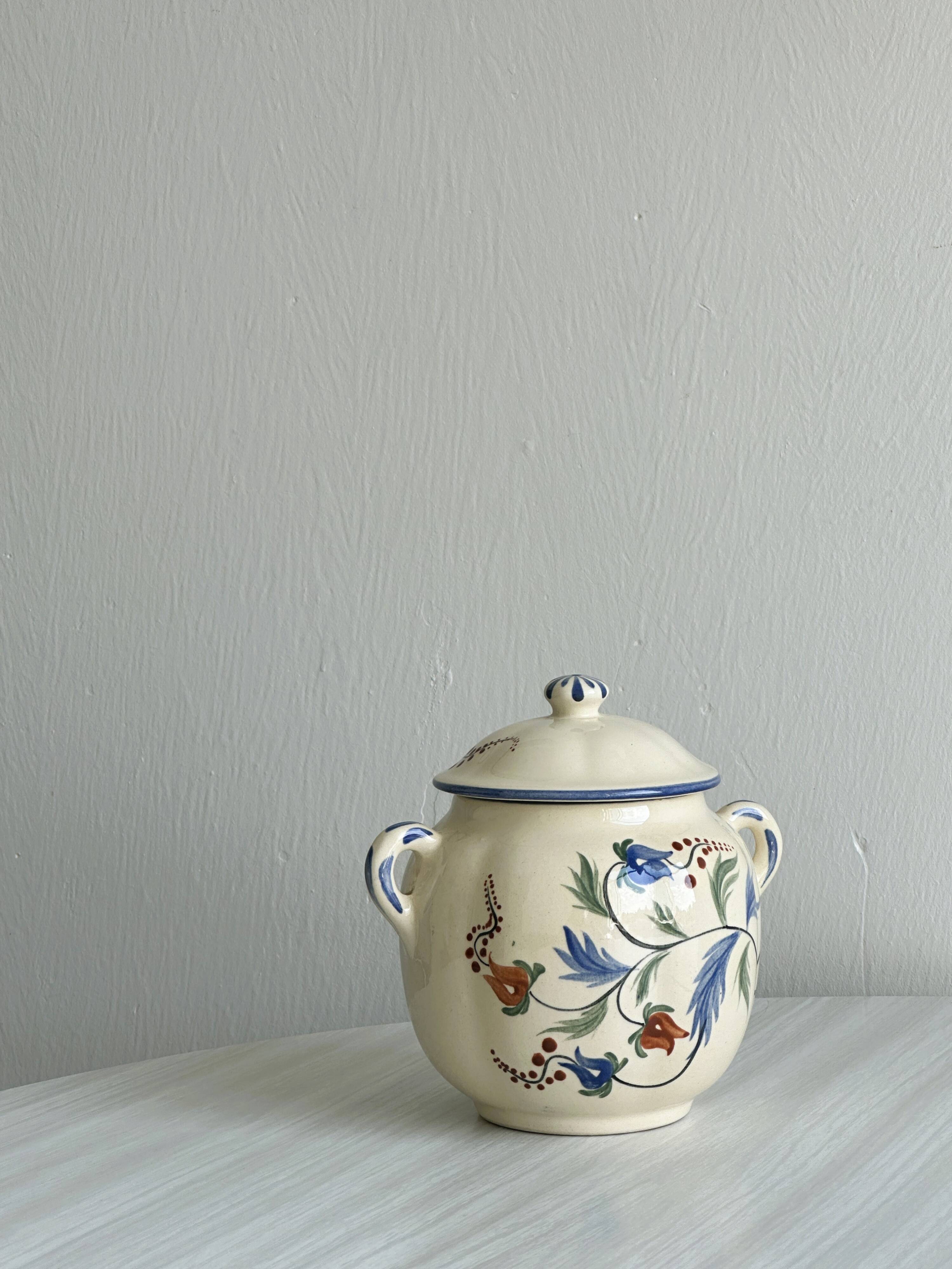 Ceramic condiment pot, hand painted sugar pot