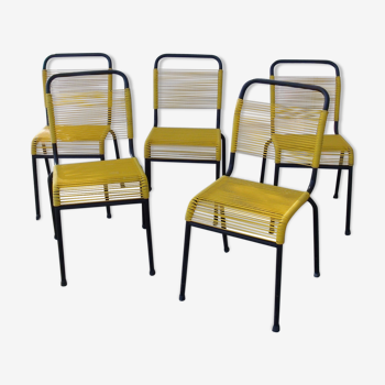 Lot de 5 chaises vintage 1950 scoubidou jaune