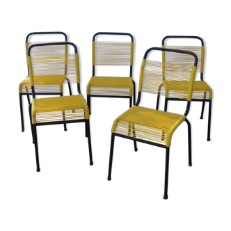 Lot of 5 vintage 1950 scoubidou chairs yellow