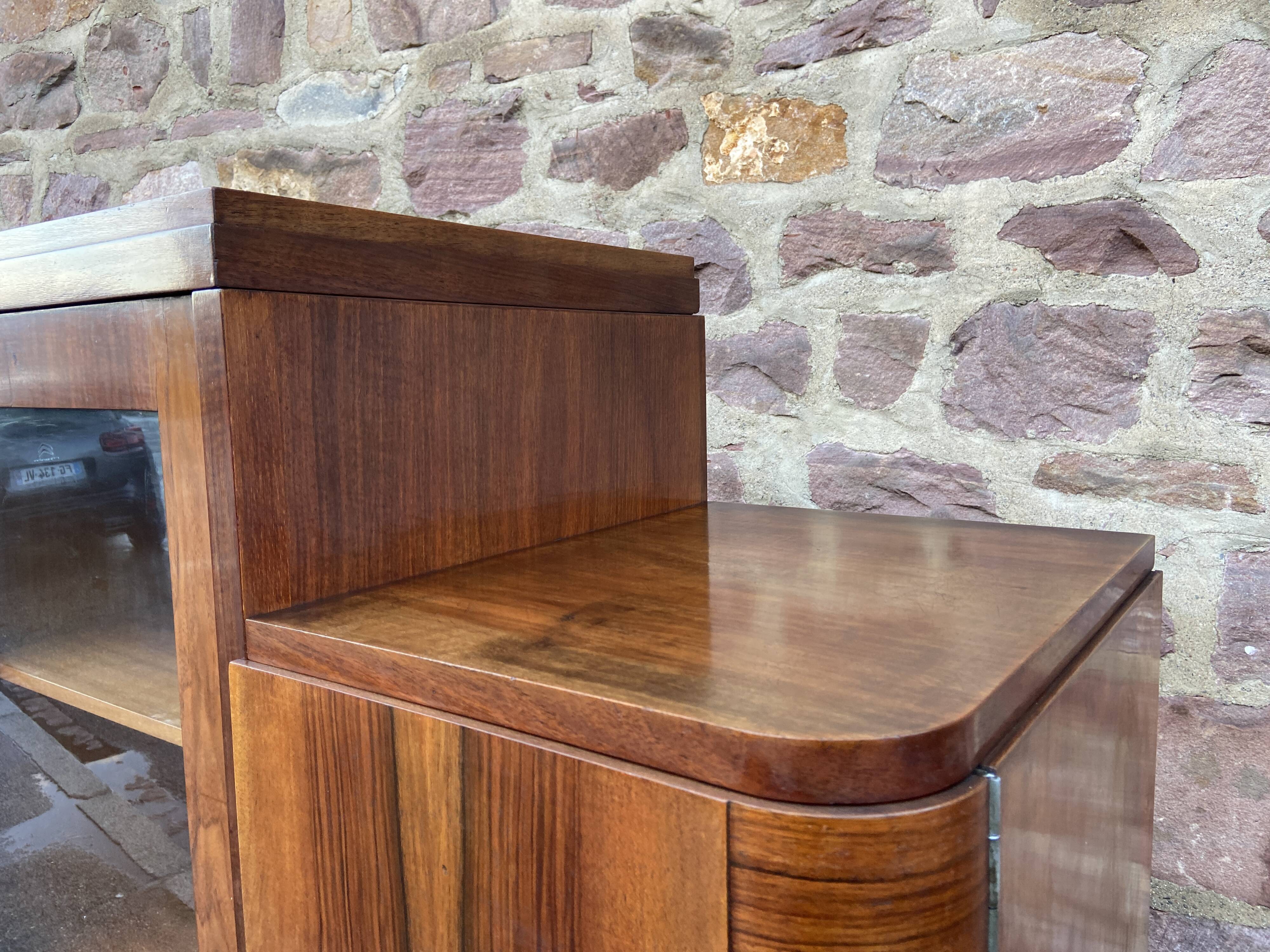 Mid-century art-deco library display case vintage 1950 burl walnut