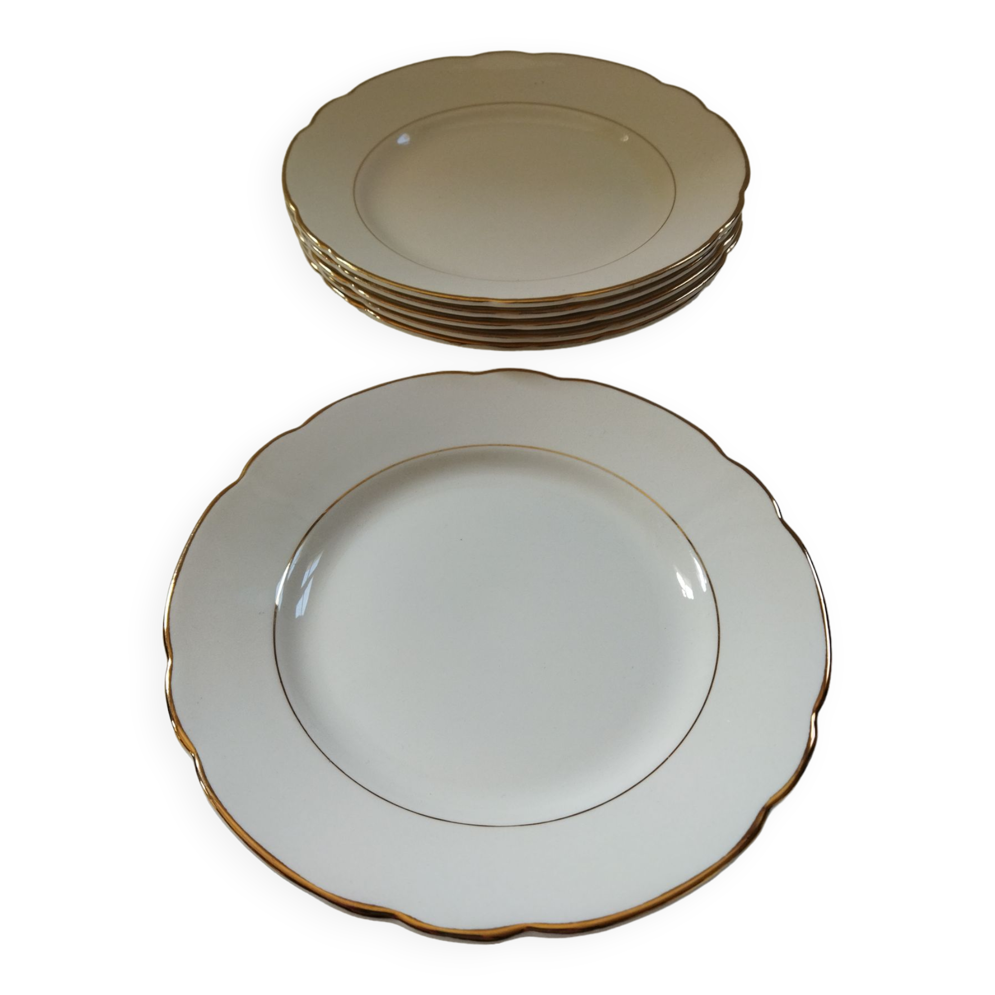 6 Villeroy & Boch Mettlach ivory and gold dessert plates