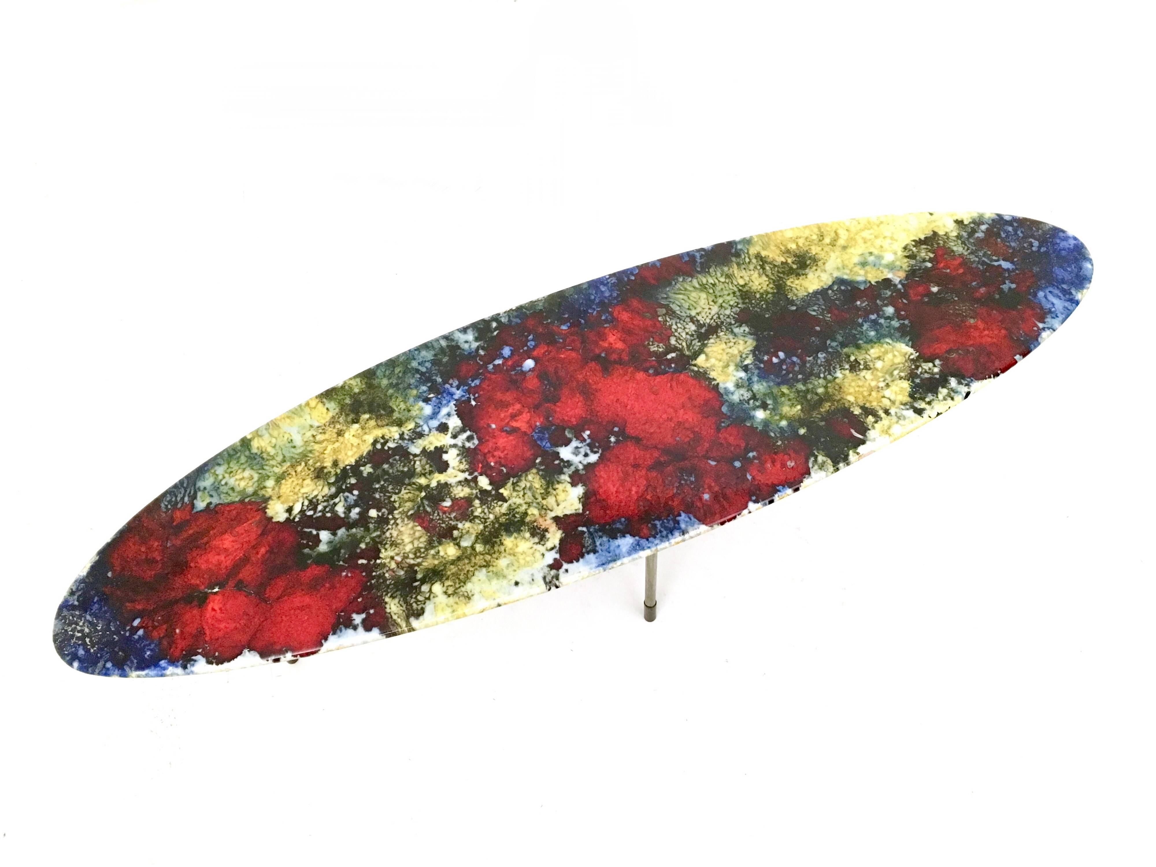 Oval Coffee Table by Stil Keramos with a Colored Lacquered Ceramic Top