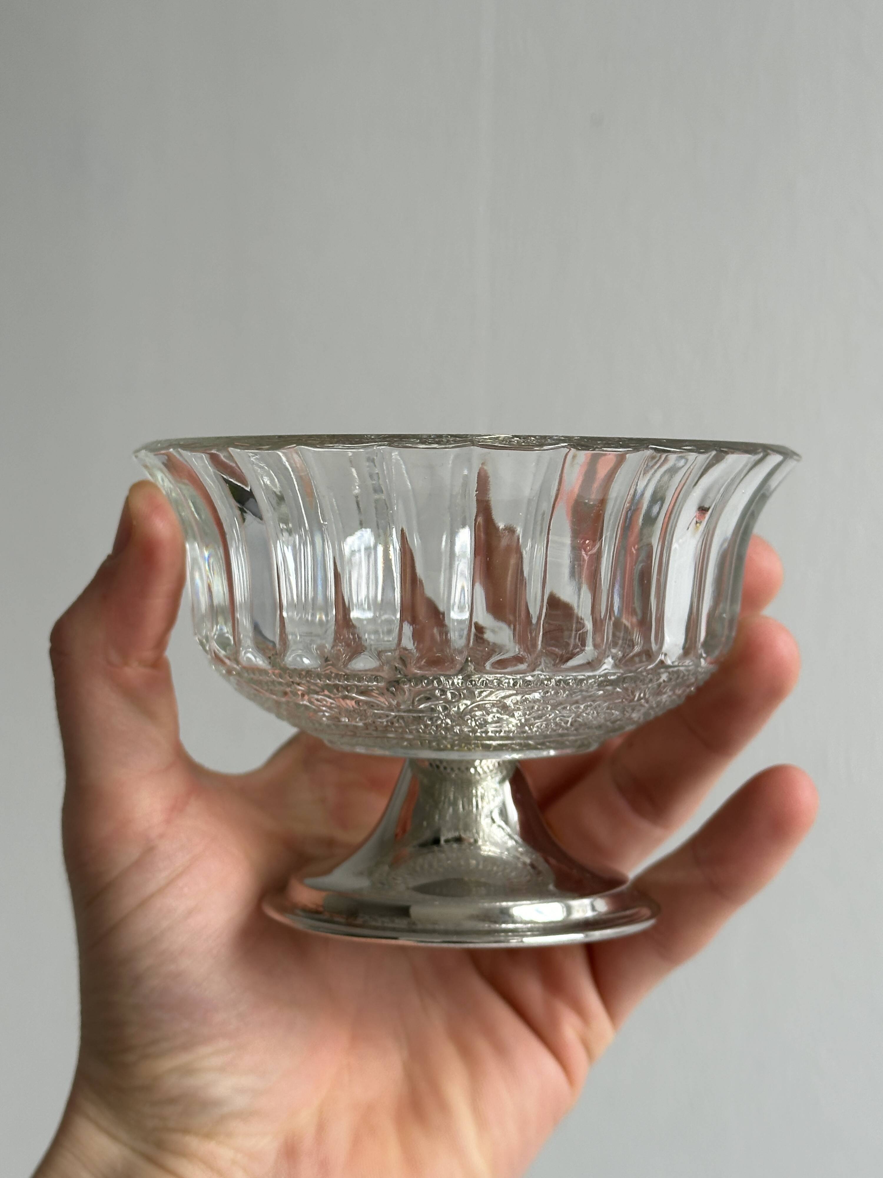Antique sugar bowl in pressed glass and silver-plated metal