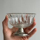 Sucrier ancien en verre pressé et métal argenté