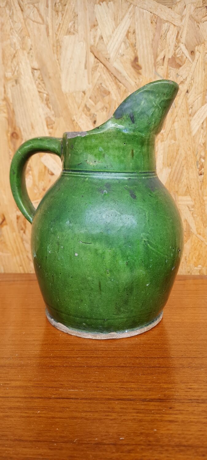 Green varnished stoneware pitcher