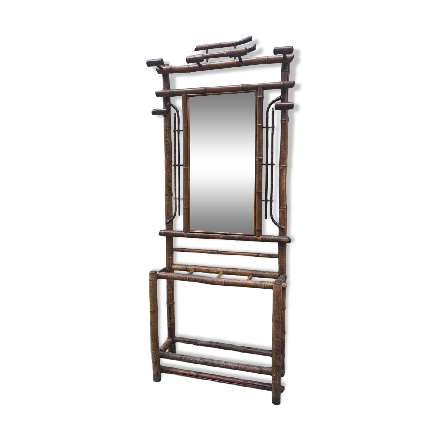Vestiaire en bambou teinté avec miroir et porte-parapluies – 1920