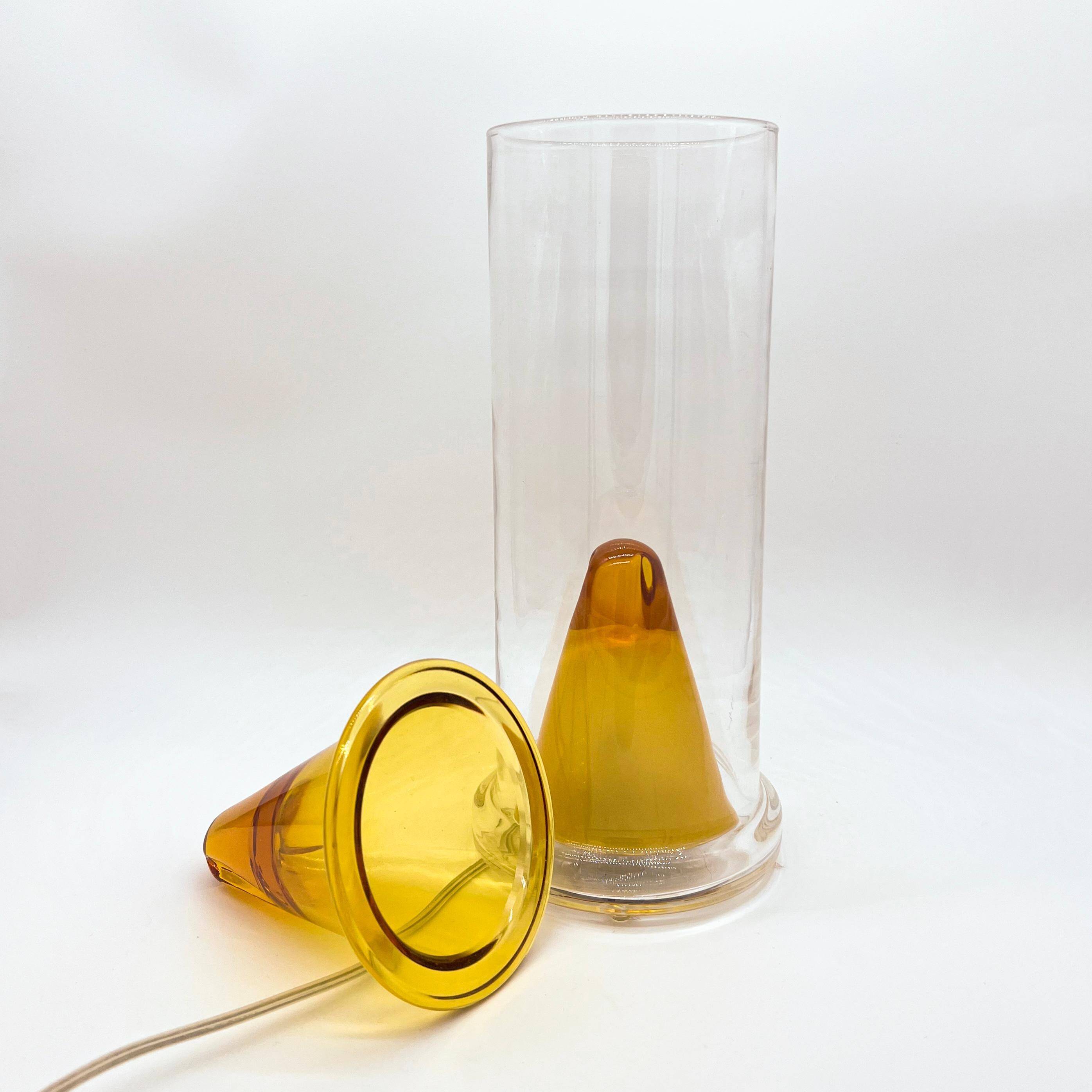 Vintage Oluce Nerolia Table Lamp in Clear and Orange Glass, Italian Design