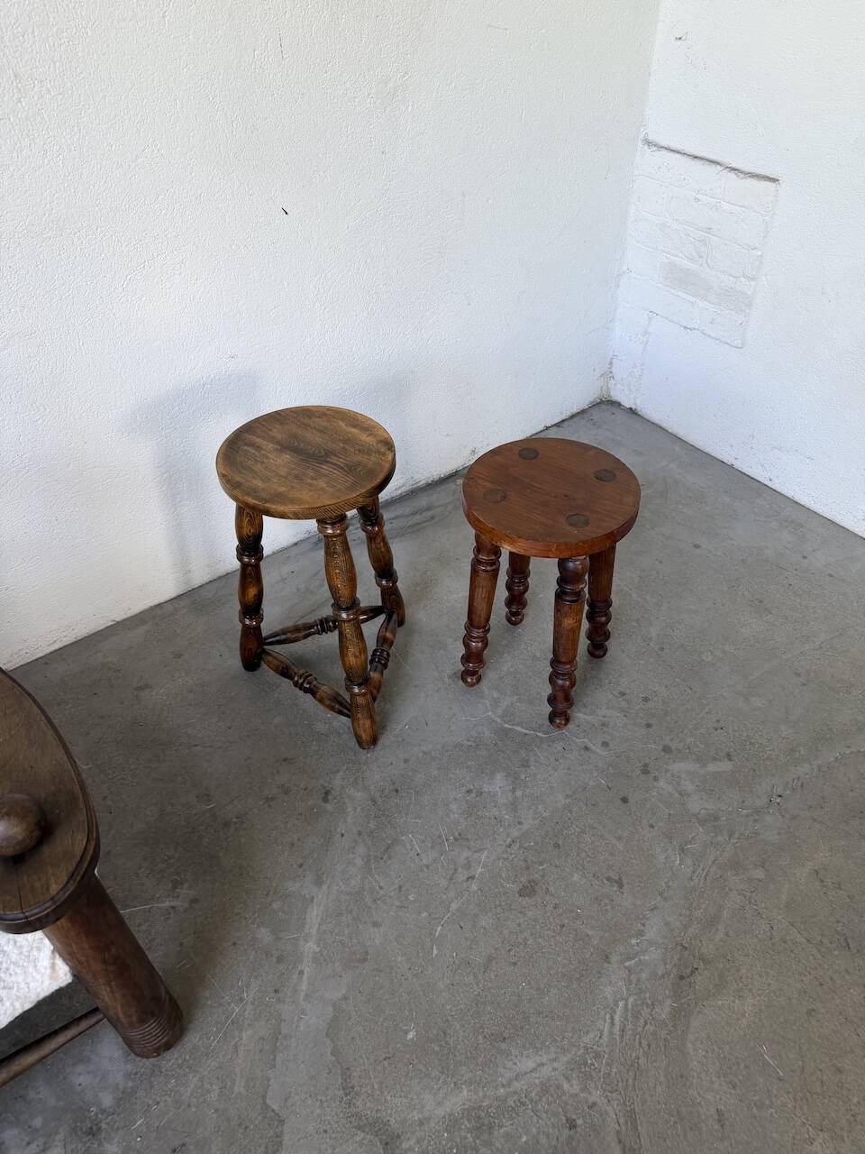 Pair of antique stools with turned legs.