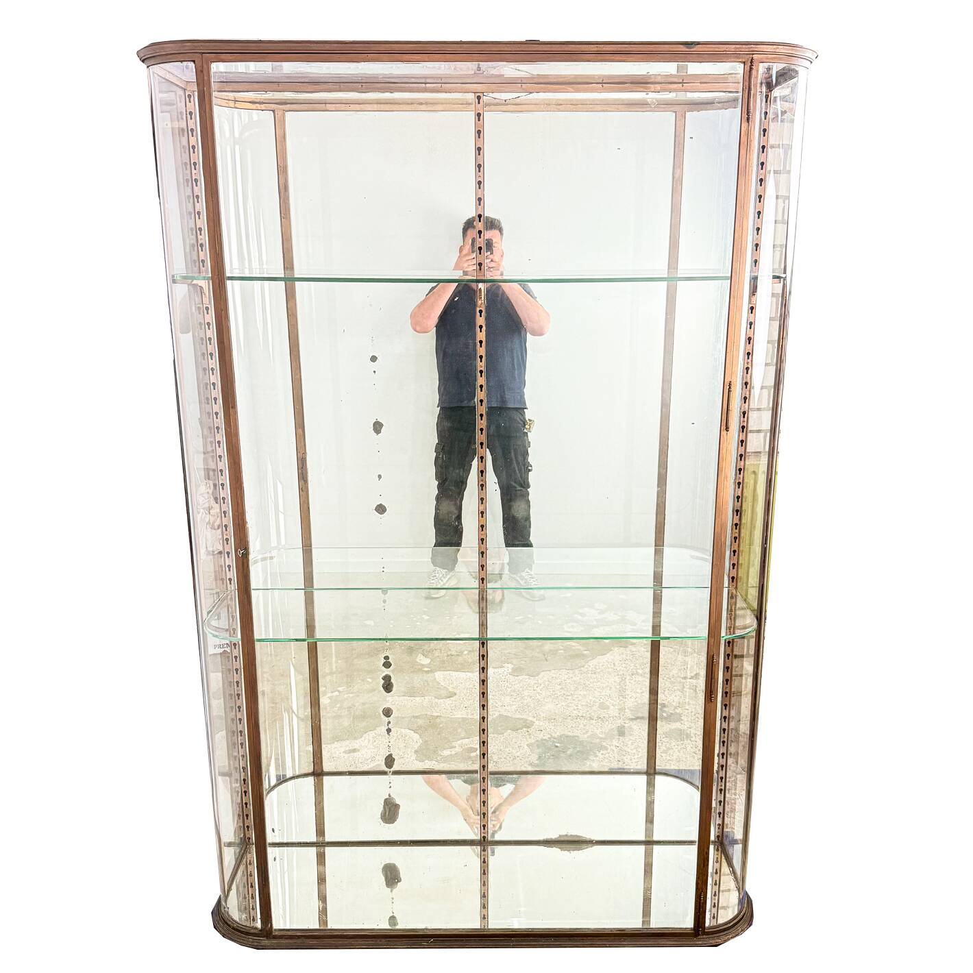 Large Antique Museum Display Cabinet with Curved Glass