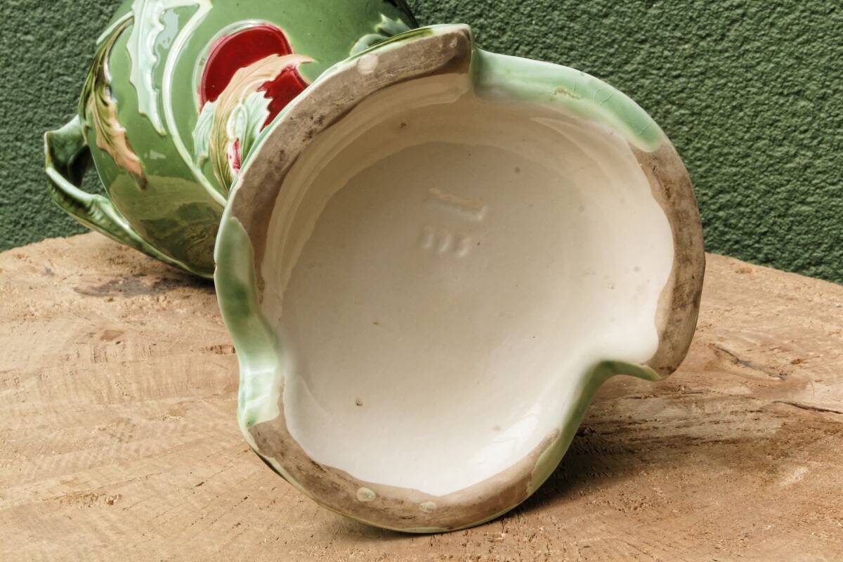 Slip vase, thistle motif, Art Nouveau