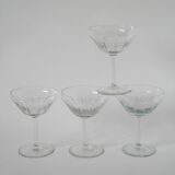 Set of 4 large champagne glasses in engraved crystal, 1930