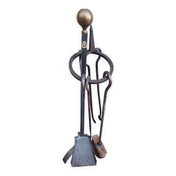 Serviteur de cheminee / valet complet en fer forge "ardufe"