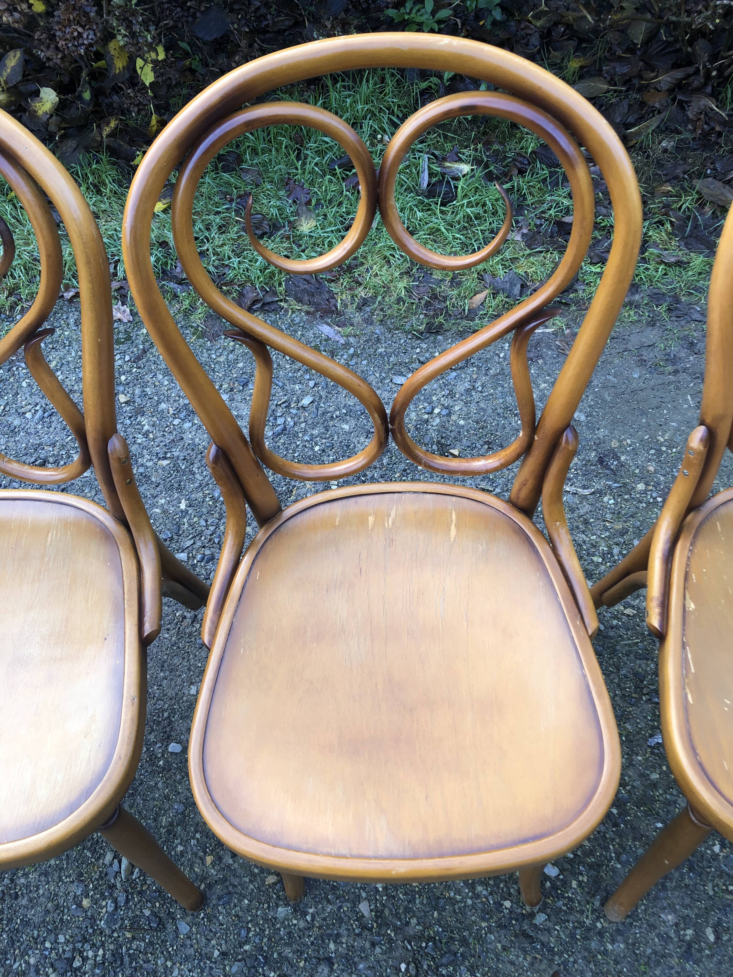 4 Thonet style bentwood chairs in beech.