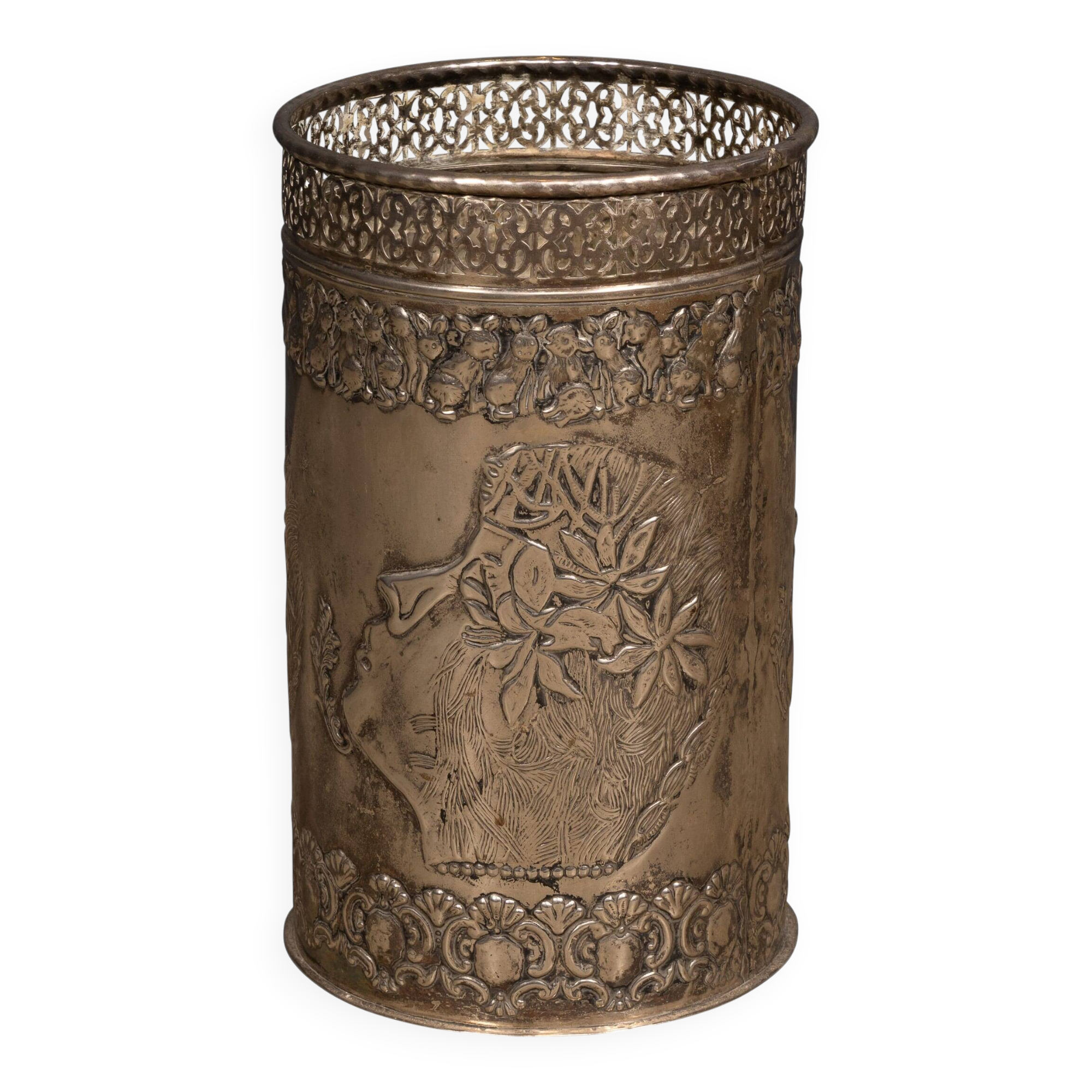 Antique Art Deco Silver Plated Waste Paper Bin c.1920