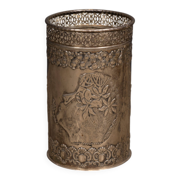 Corbeille à papier en argent plaqué Art Déco antique vers 1920