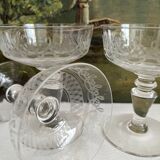4 antique crystal champagne glasses with interlacing engraving
