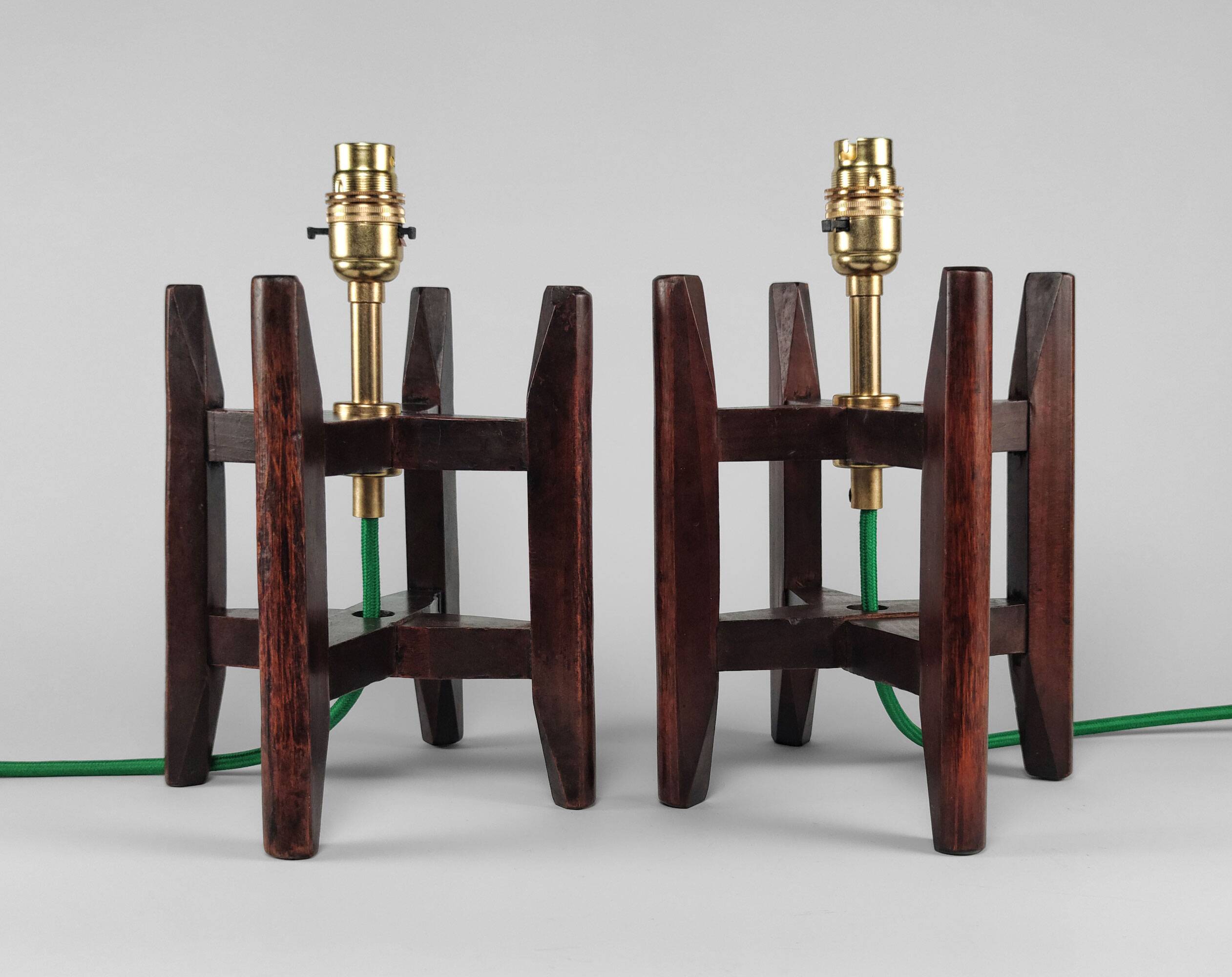Pair of late 19th century antique japanese wooden itomaki silk spool table lamps