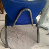 Black metal design armchair with blue fabric. 1980s.