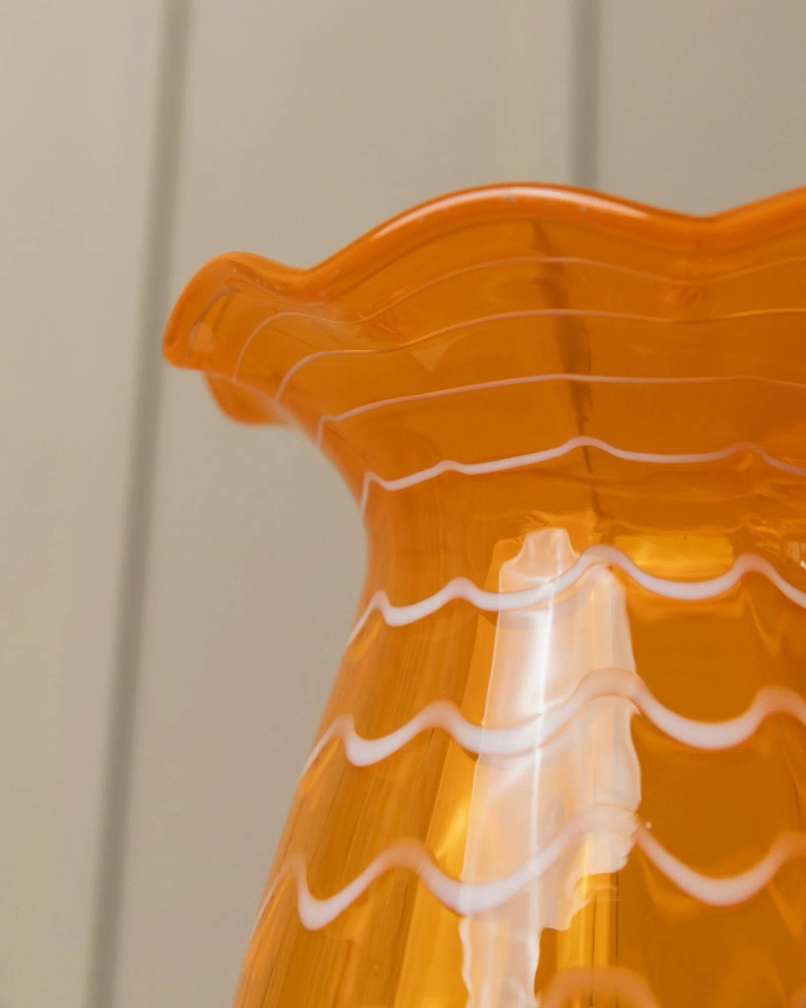 Vintage XL Murano glass vase Fenton - Italy 1970s - Orange with white stripes