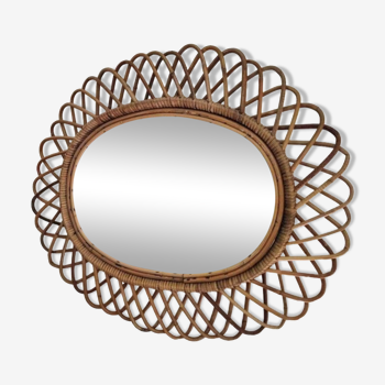 Mirroir oval en rotin et bambou