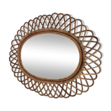 Oval mirror in rattan and bamboo