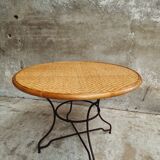 Vintage round table bamboo with iron base 105 cm