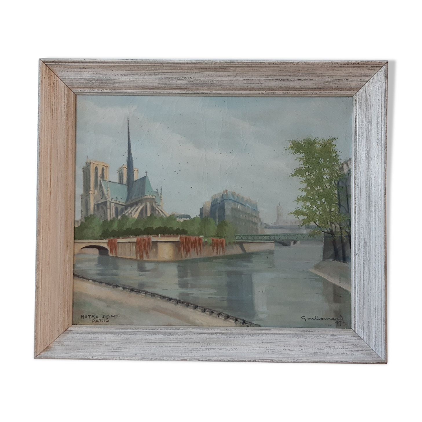 Painting, oil on canvas Paris Notre-Dame 1947 signed Guillemard