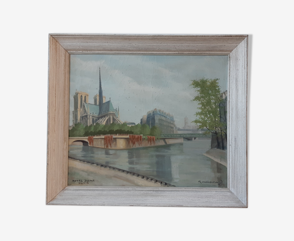 Tableau, huile sur toile Paris Notre-Dame 1947 signée Guillemard