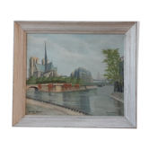 Painting, oil on canvas Paris Notre-Dame 1947 signed Guillemard