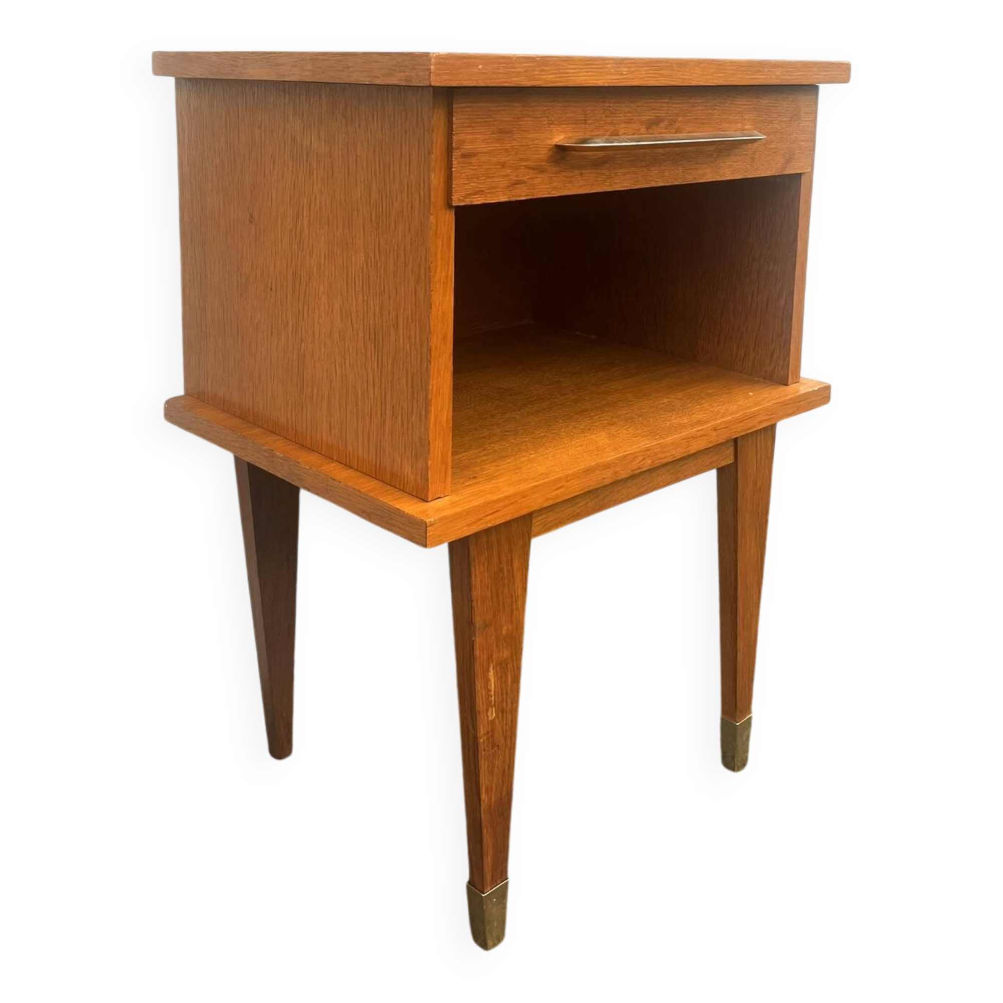 Vintage wooden bedside table / side table with tapered legs.