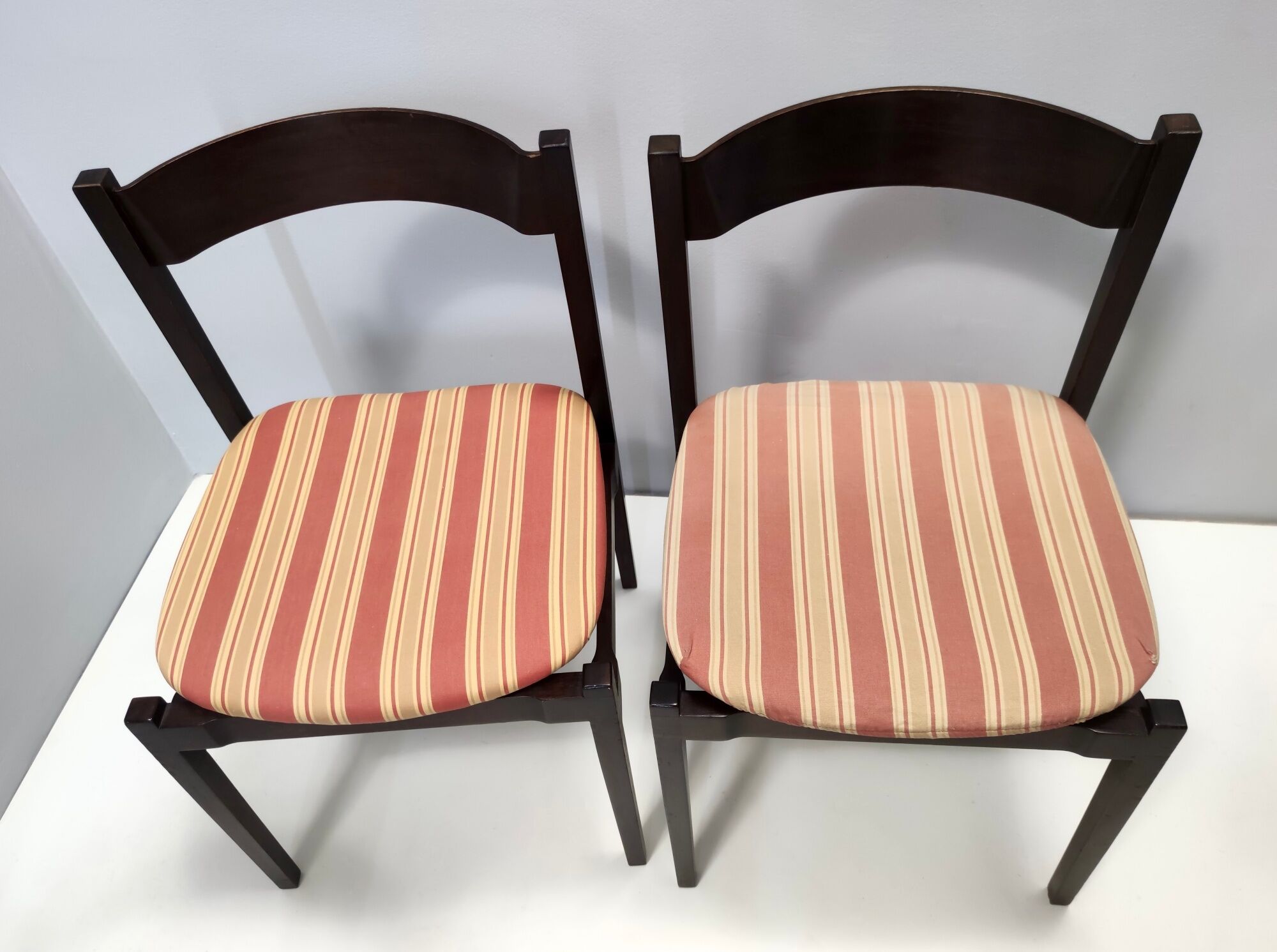 Vintage Set of Six Walnut Chairs by Gianfranco Frattini for Cassina with Stripe Patterned Orange Fab
