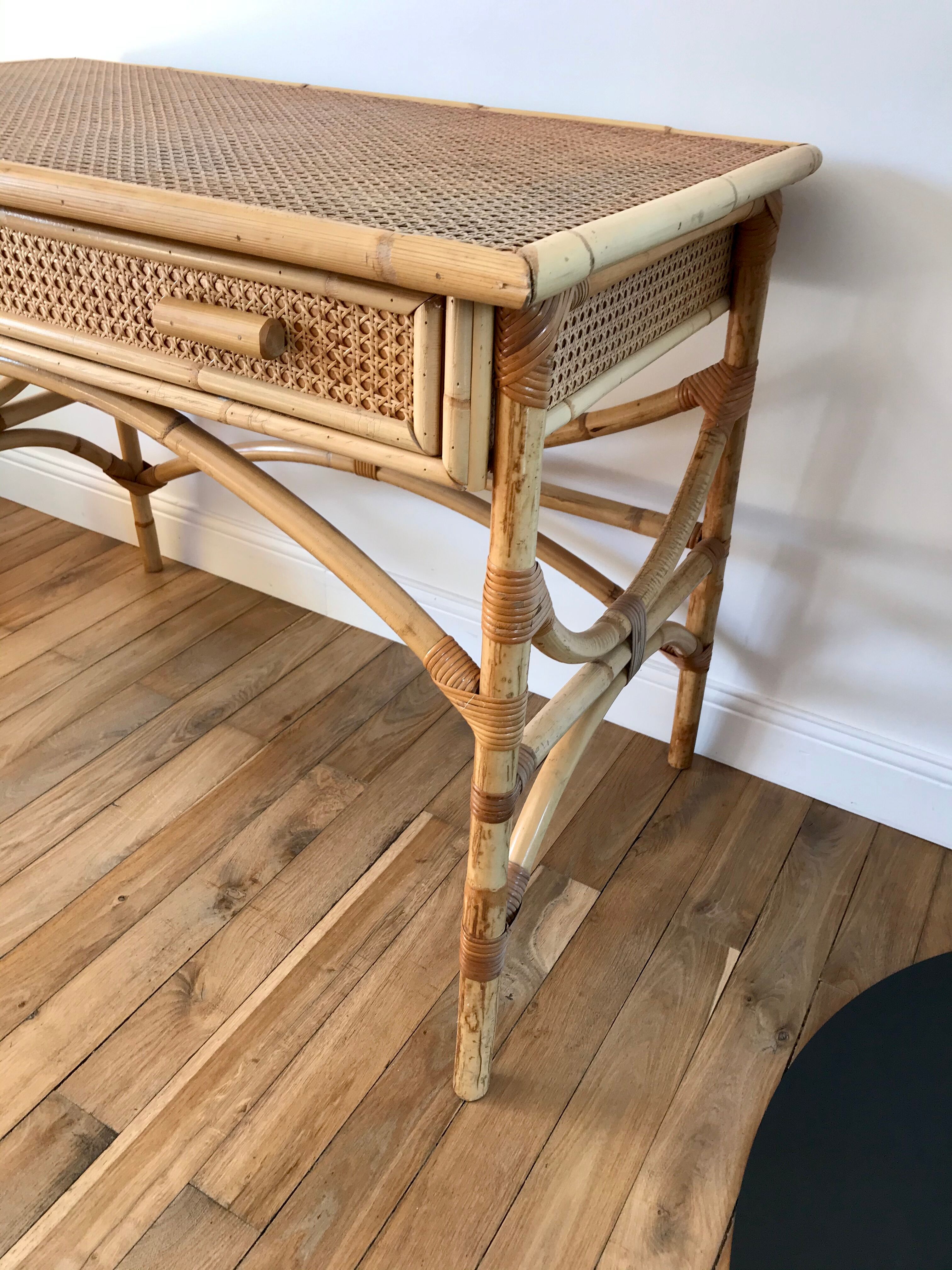 Rattan desk and canework 50s