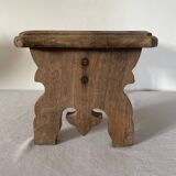 Marche pied en bois, massif, ancien, petit tabouret
