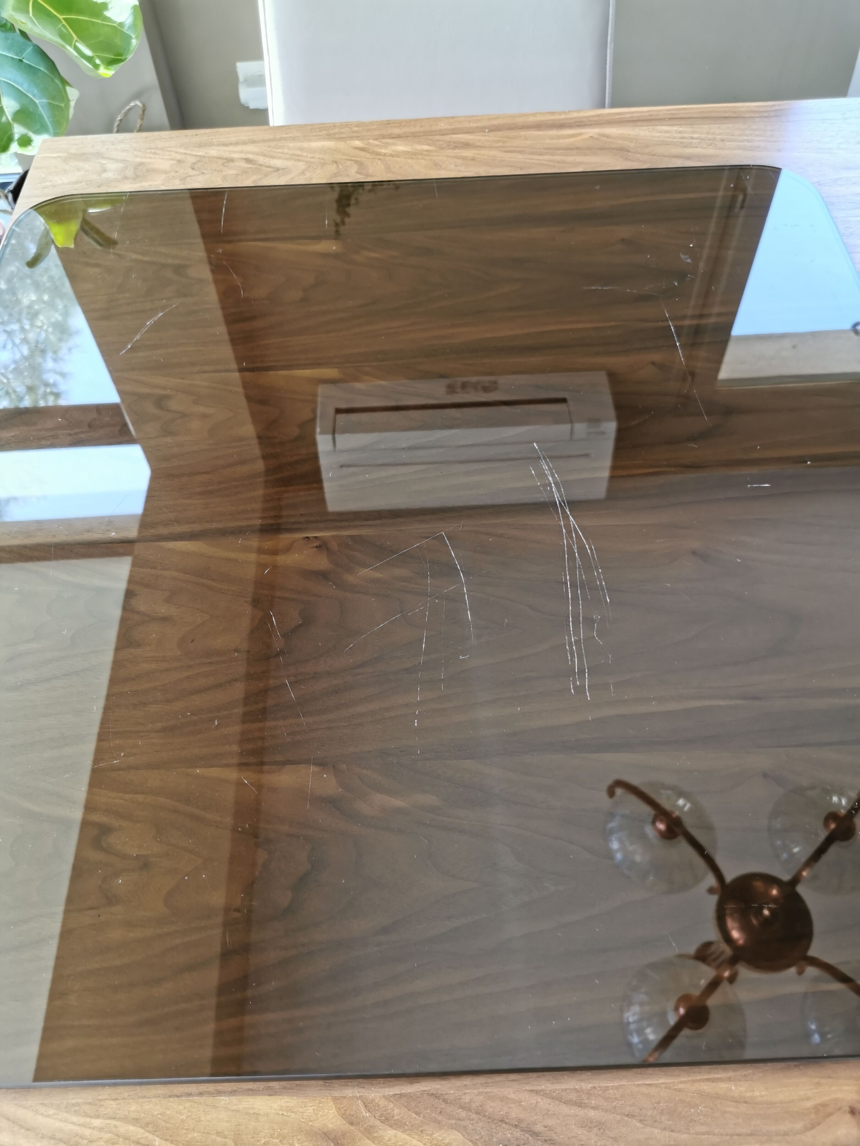 Vintage coffee table 70s in chrome metal and tinted glass