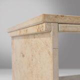 Minimalistic designed French console with shelve in travertine, 1980