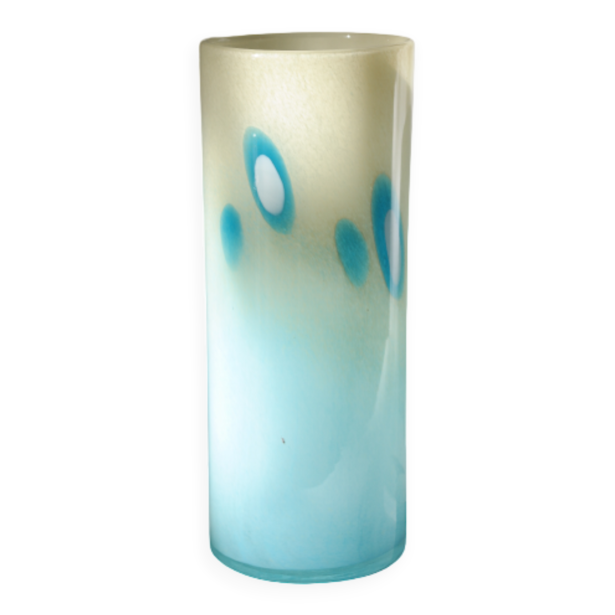 Vintage 70's blue blown glass tubular vase