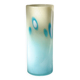 Vintage 70's blue blown glass tubular vase