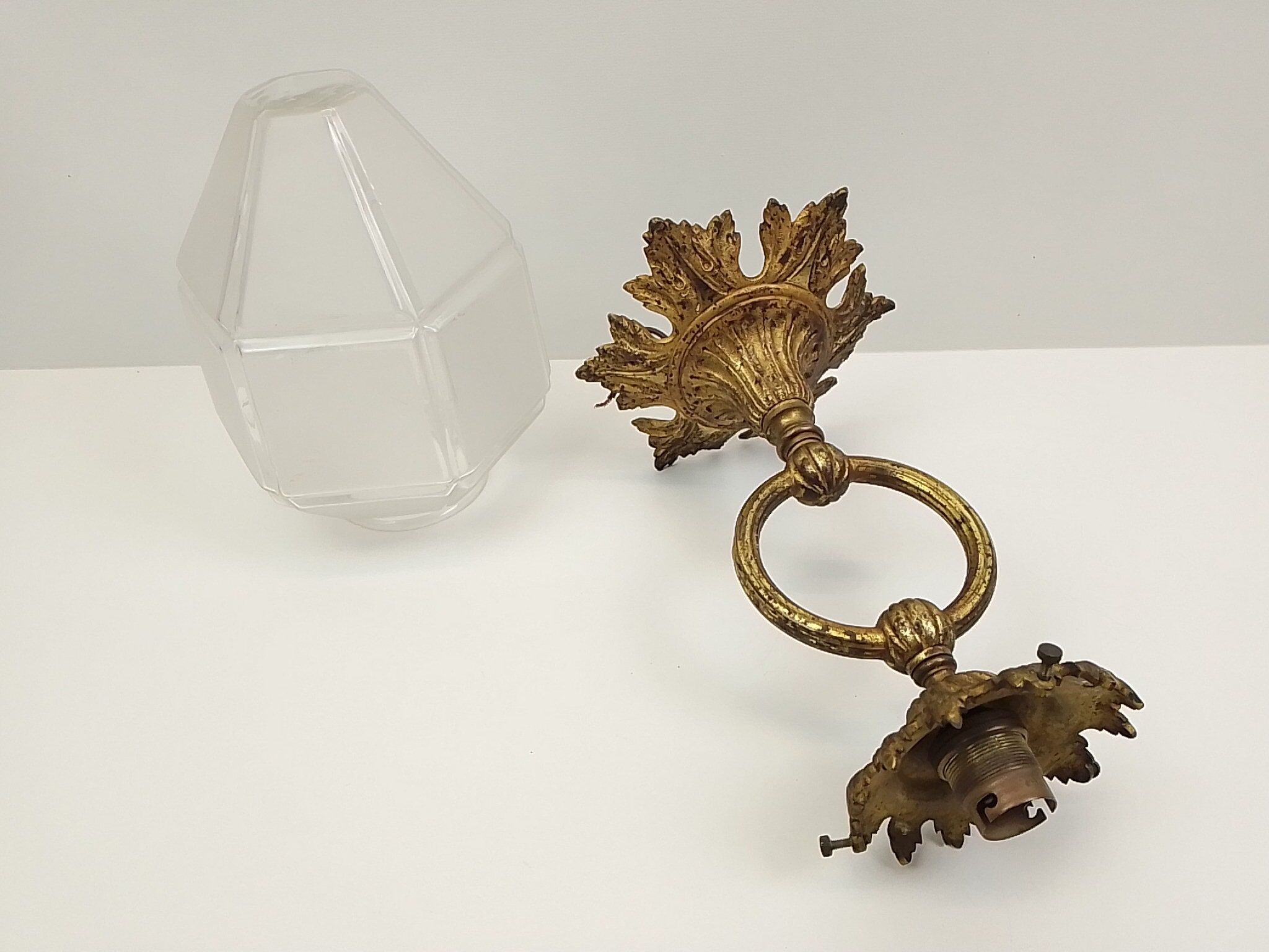 Vintage chandelier in brass and glass