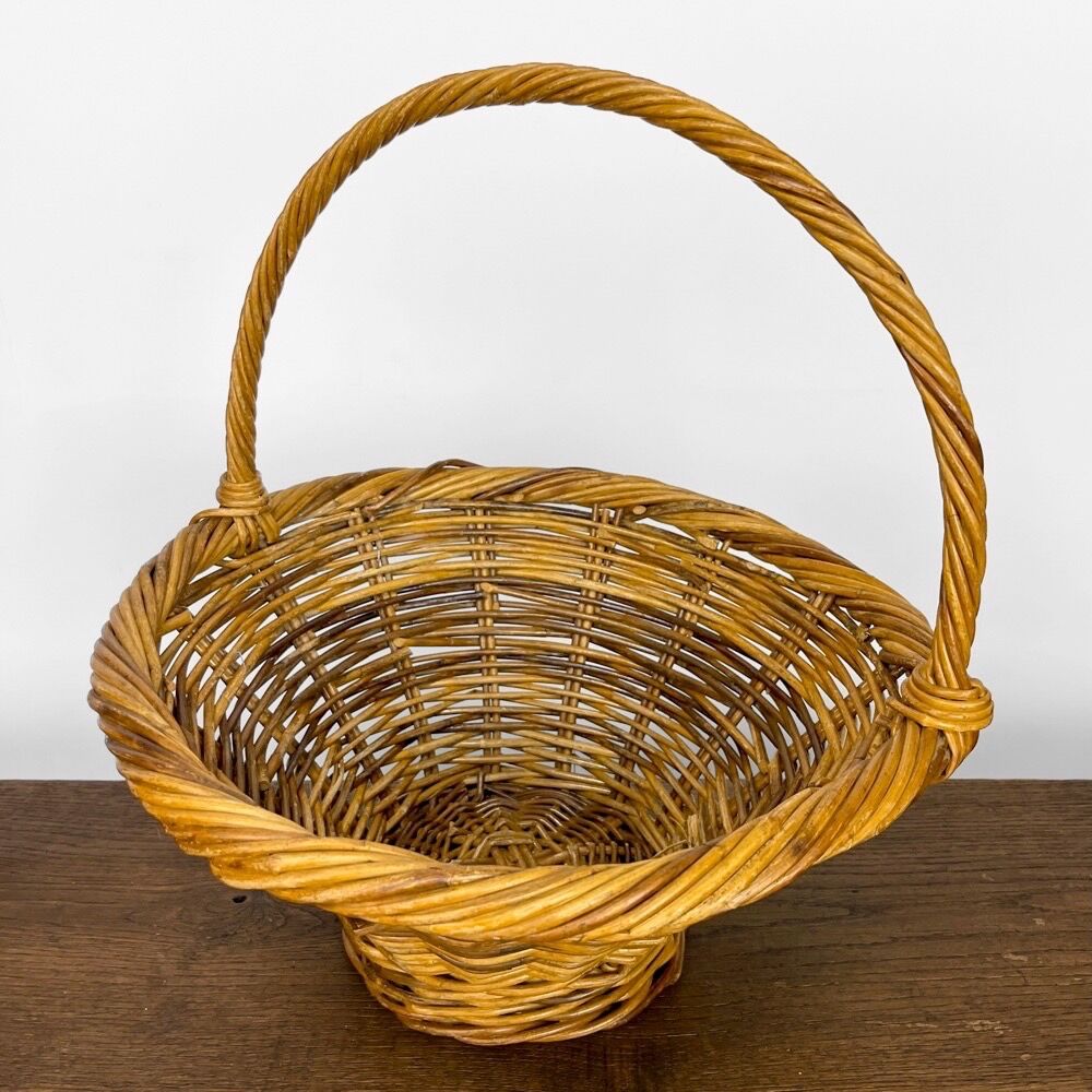Woven wicker conical mushroom basket