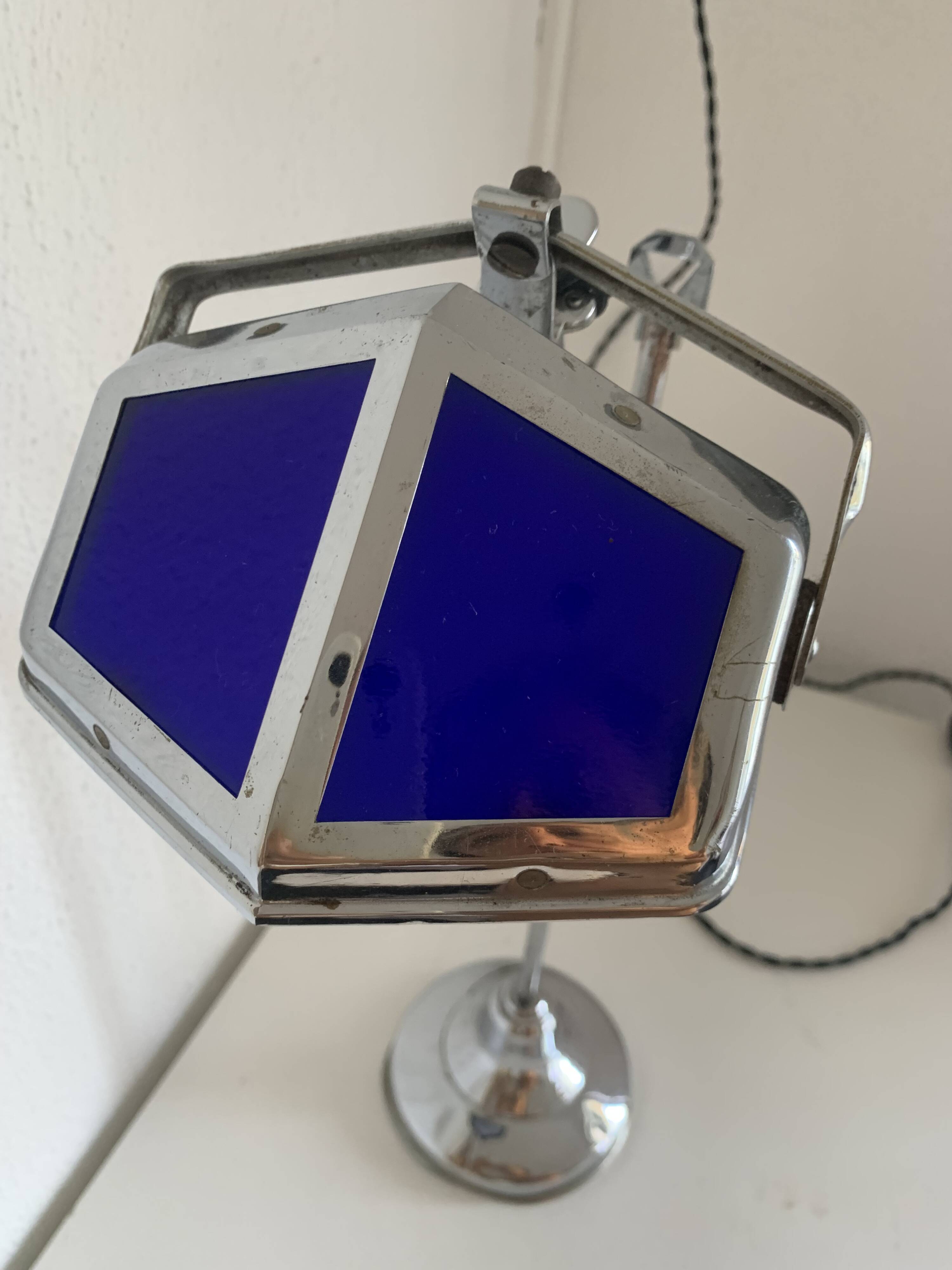 Pirouett vintage 1930 Art Deco blue chrome lamp - 50 cm