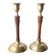 Pair of gilded brass and vintage Indian wood candlesticks
