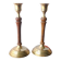 Pair of gilded brass and vintage Indian wood candlesticks