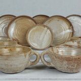 6 stoneware cups and saucers by Pierre Lion