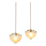 Mid-century Italian Brass and Glass Pendant Lamps, set of 2