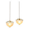 Lampes à Suspension Mid-Century en Laiton et Verre, Italie, set de 2