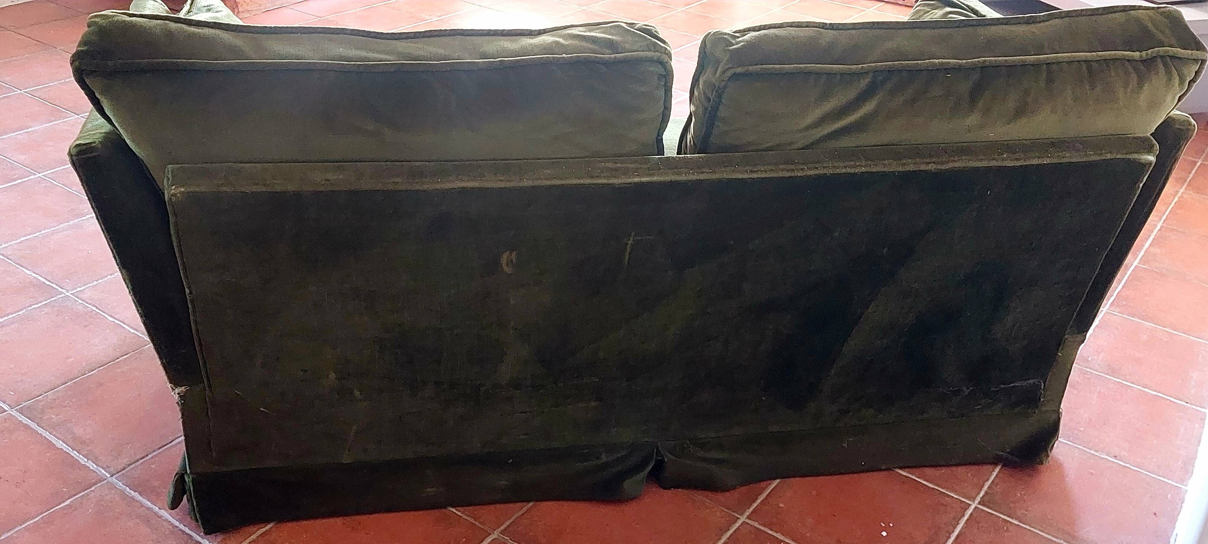 Antique green velvet sofa