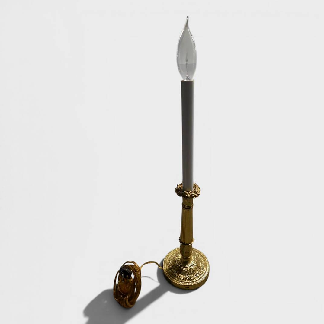 Superbe Lampe de Table Style Empire - Bronze Doré & Abat-jour Plissé