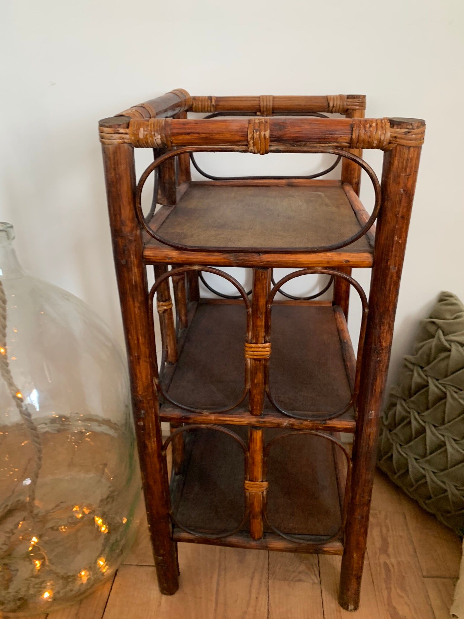 Wooden and rattan shelf