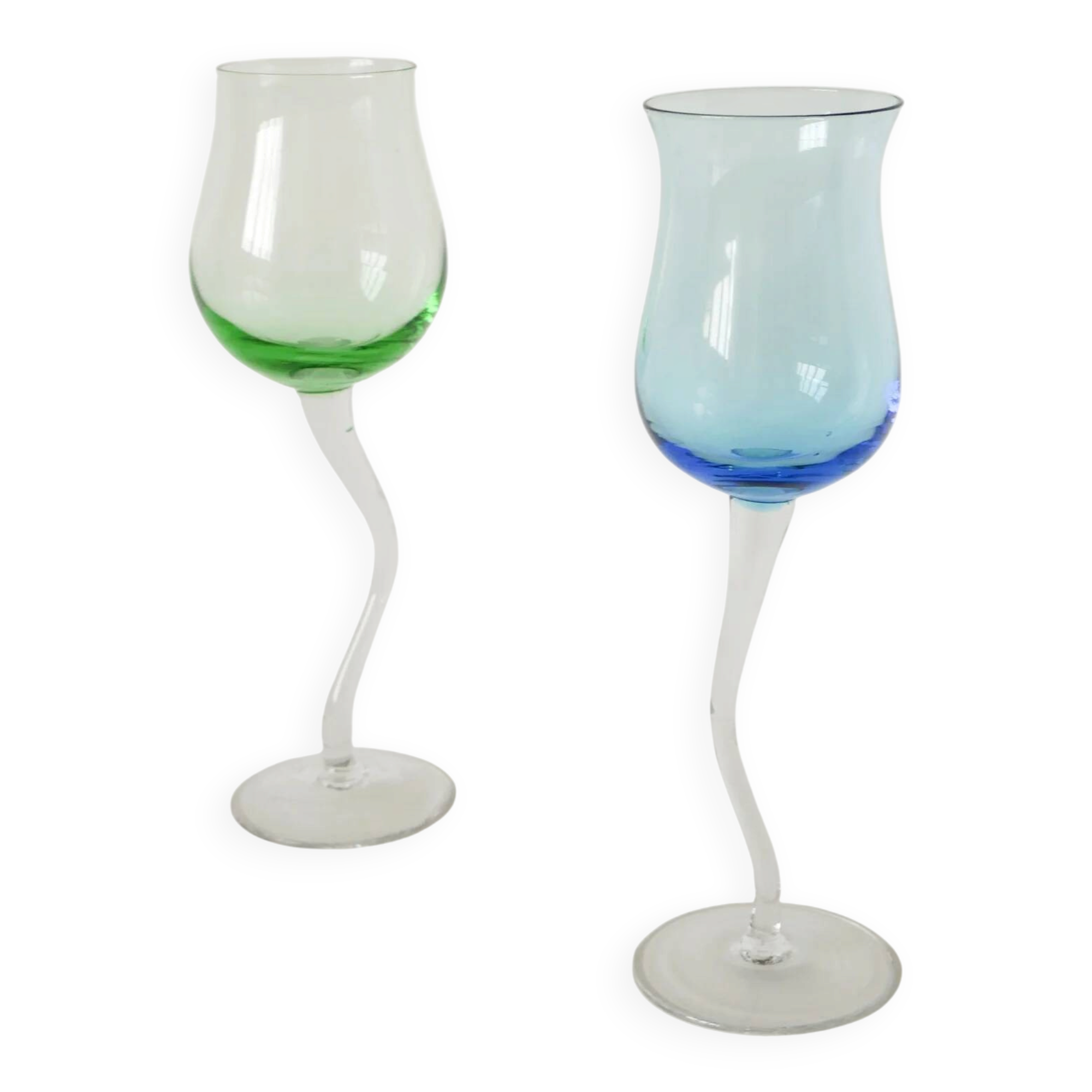 Duo de verres à vin, Curve, bleu et vert, 1980
