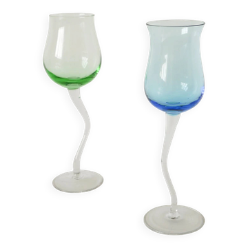 Duo de verres à vin, Curve, bleu et vert, 1980